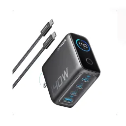 شارژر دیواری 140 وات انکر مدل Anker B2697 با 3 خروجی USB-C و یک خروجی USB به همراه کابل USB-C به USB-C مشکی