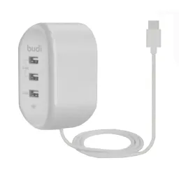 شارژر دیواری 24 وات بودی مدل Budi M8J312ET با خروجی USB به همراه کابل USB-C سفید