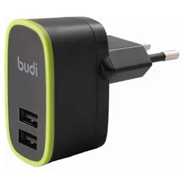 شارژر دیواری 12 وات بودی مدل Budi M8J056E با خروجی USB به همراه دو کابل USB به microUSB و USB به لایتنینگ مشکی