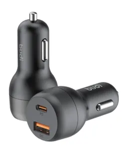 شارژر فندکی 38 وات بودی مدل Budi CC108TB با خروجی USB و USB-C مشکی