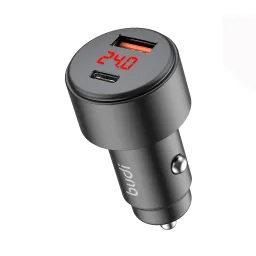 شارژر فندکی 30 وات بودی مدل Budi CC601B با خروجی USB و USB-C مشکی