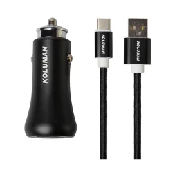 شارژر فندکی 20 وات کلومن مدل Koluman KC-C02 با دو خروجی USB به همراه کابل USB-C مشکی