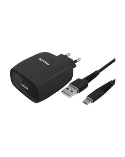 شارژر دیواری 10/5W فیلیپس تک پورت مدل Philips DLP2310 UB به همراه کابل میکرو با گارانتی 12 ماهه شرکتی مشکی