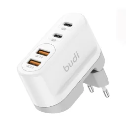 شارژر دیواری 40 وات بودی مدل Budi AC326TQEW با خروجی USB و USB-C سفید